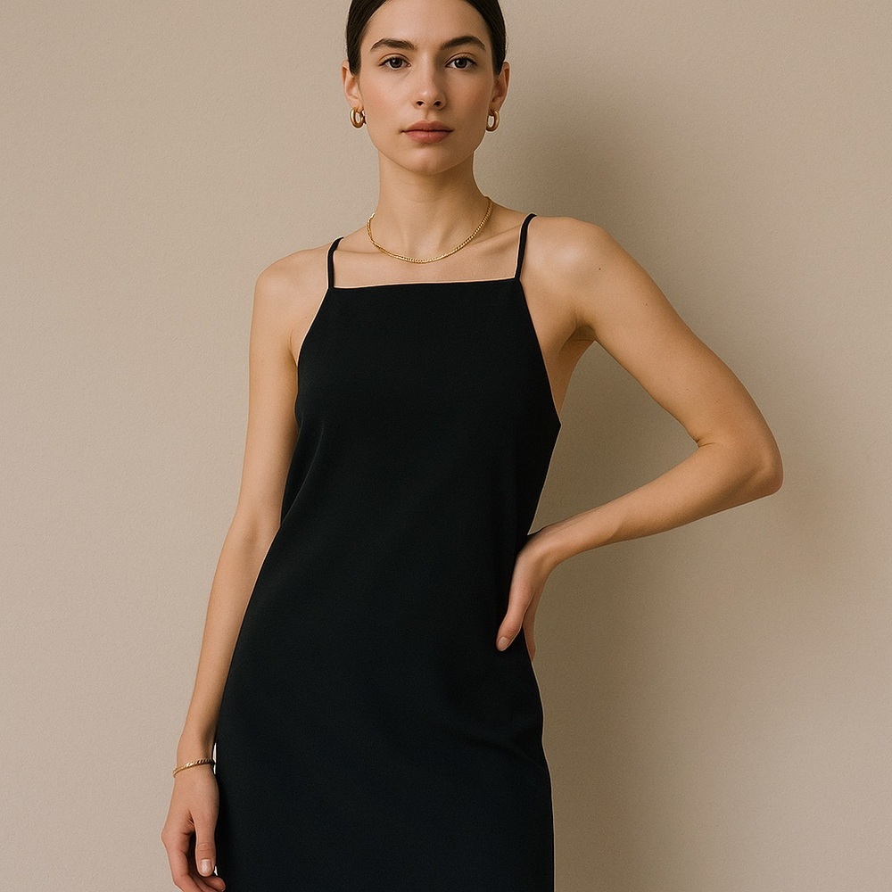 Zara Black High Neck Slip Dress | Quiet Luxury Cocktail Chic Minimal